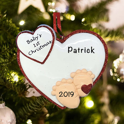 238R Personalized Baby Feet Red Christmas Ornament