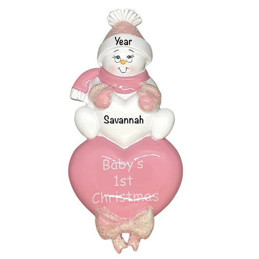 Pink Baby's 1st Christmas Snowbaby Heart Christmas Ornament