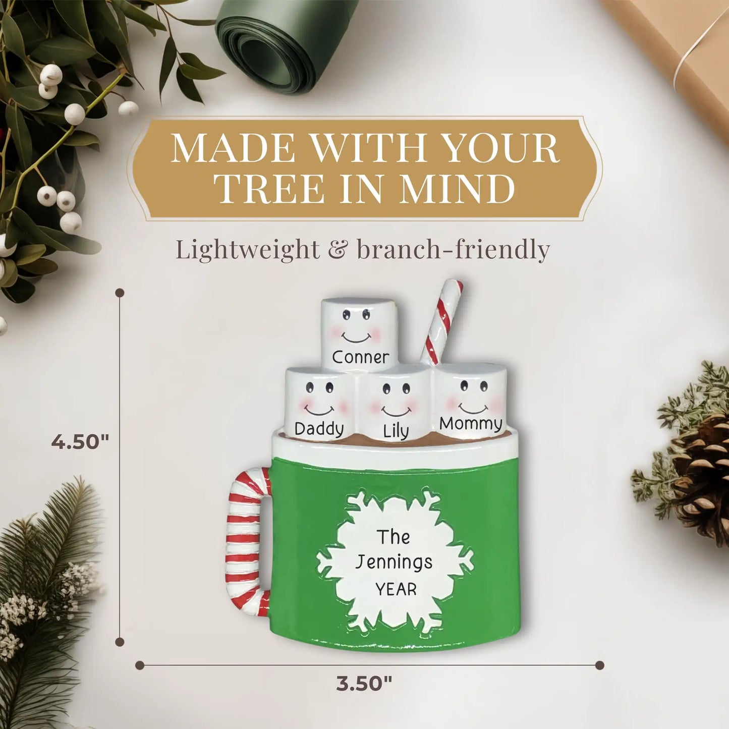 Adorno navideño de chocolate caliente para la familia de 4