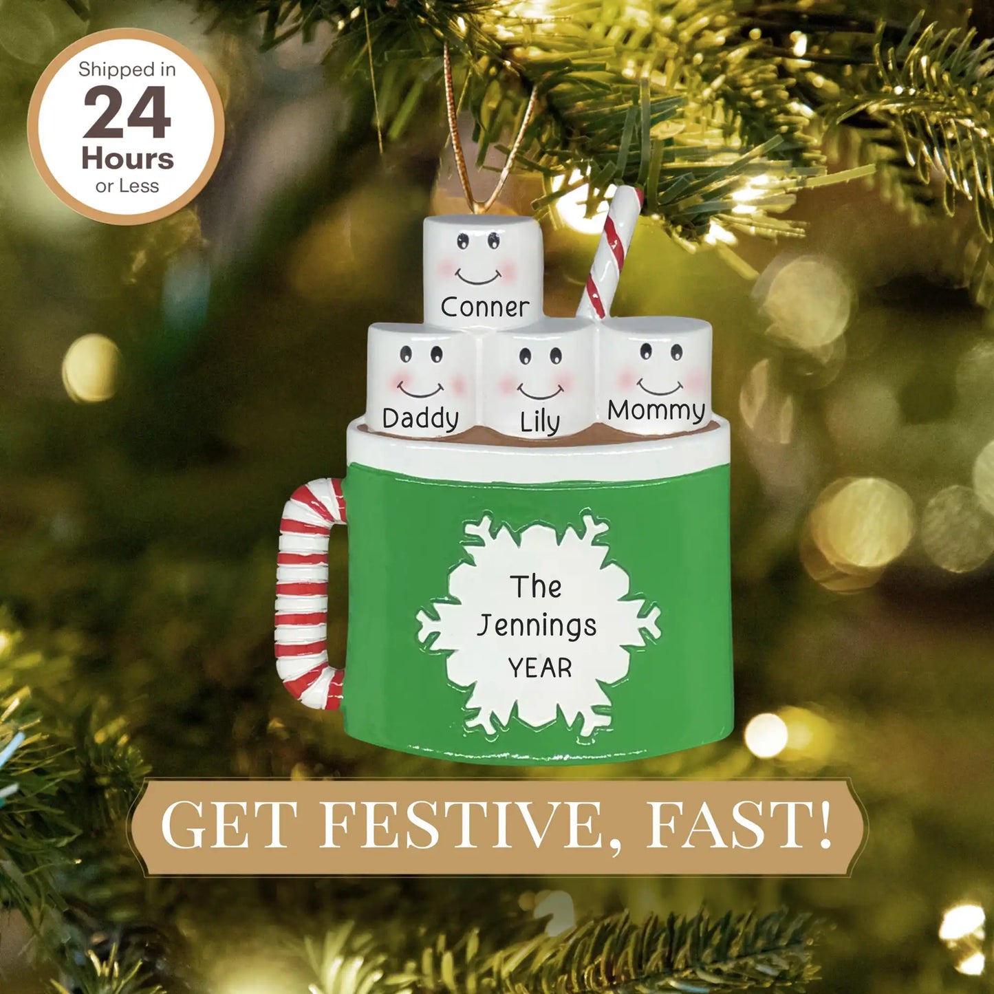 Adorno navideño de chocolate caliente para la familia de 4