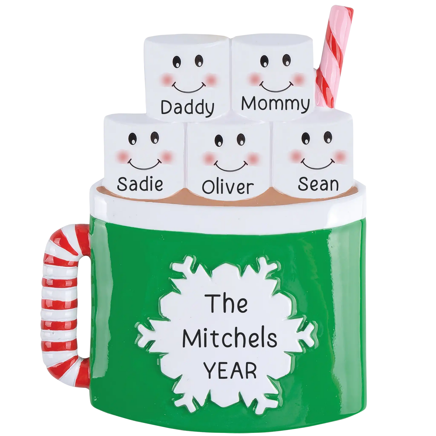 Hot Chocolate Family of 5 Christmas Ornament