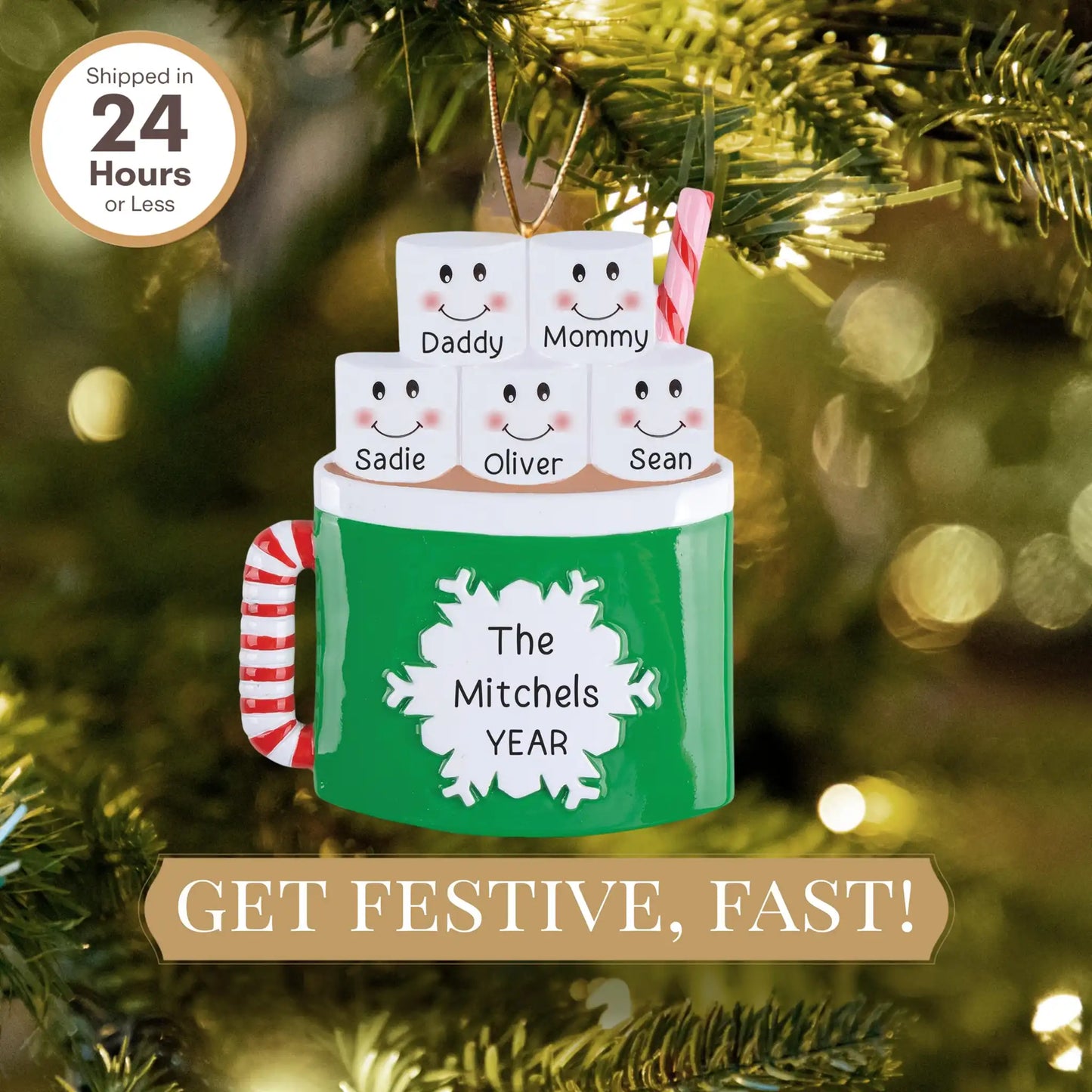 Adorno navideño de chocolate caliente para familias de 5 