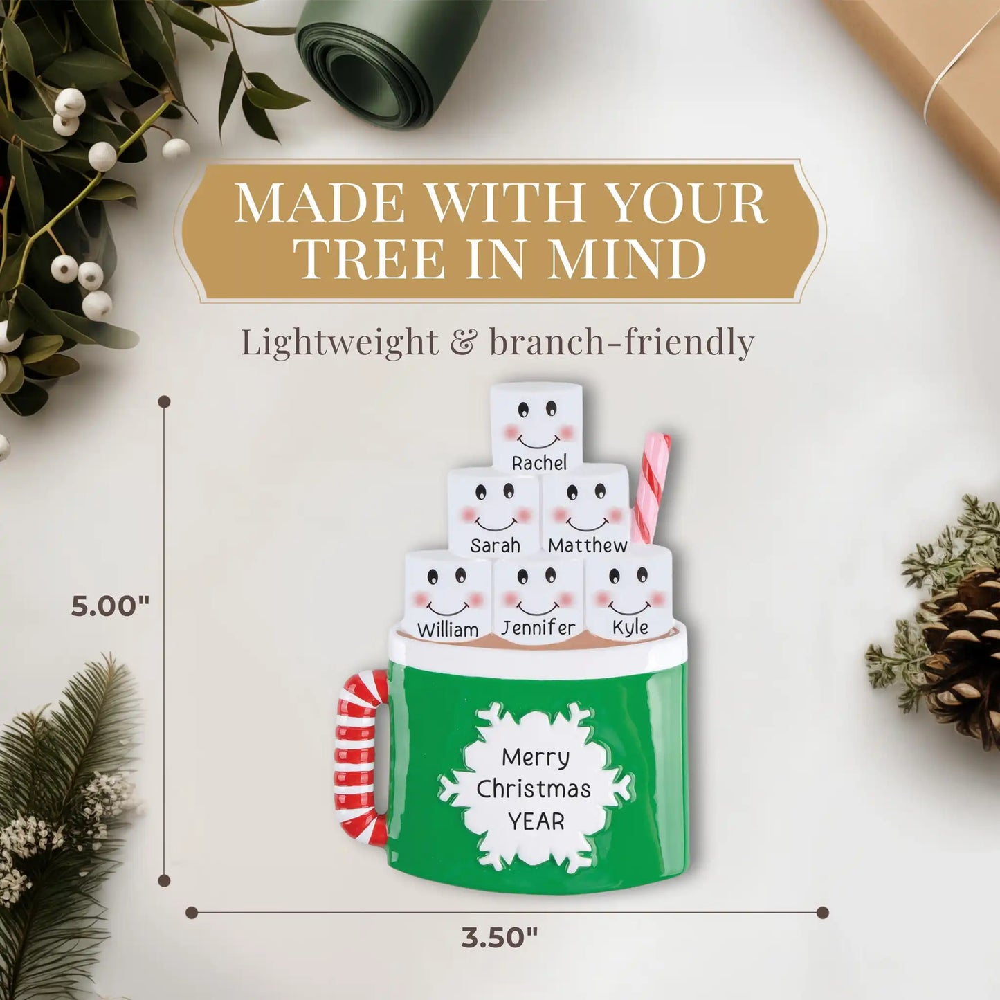 Hot Cocoa Family of 6 Personalized Ornament