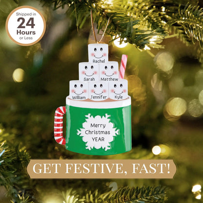 Hot Cocoa Family of 6 Personalized Ornament
