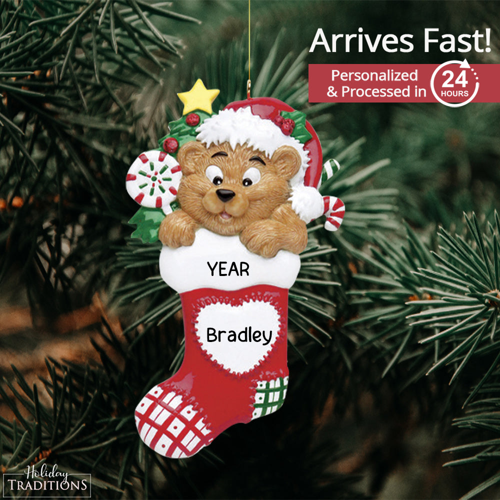 Bear Stocking Christmas Ornament