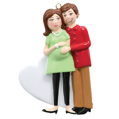 Pregnant Couple With Green Dress Christmas Ornament