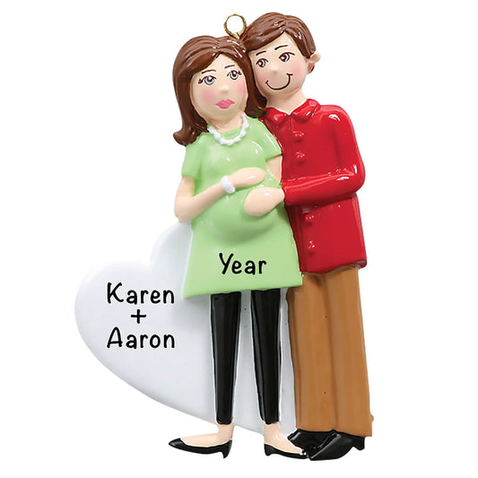 Pregnant Couple With Green Dress Christmas Ornament