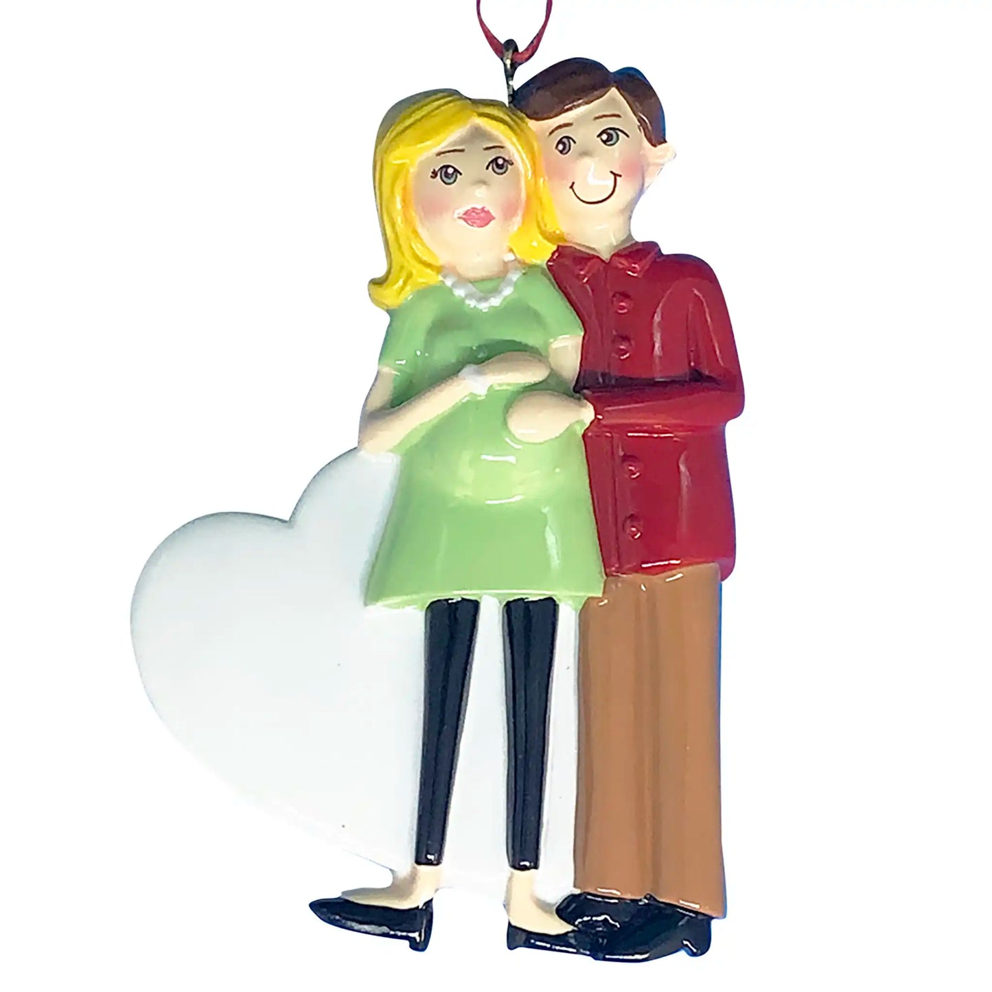 Pregnant Couple Green Dress - Blonde Christmas Ornament