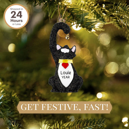 Black Cat With Bell Christmas Ornament