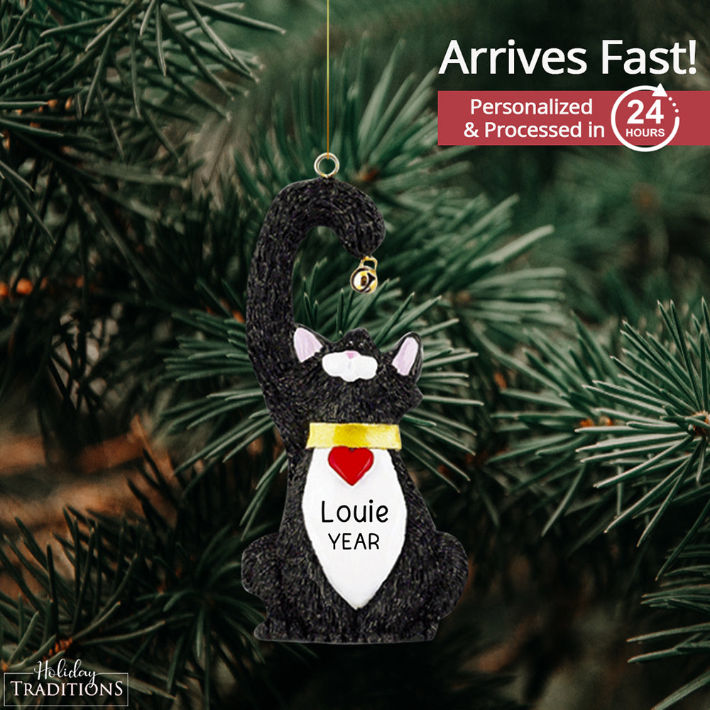 Black Cat With Bell Christmas Ornament