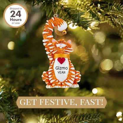 Orange Tabby Cat With Bell Christmas Ornament