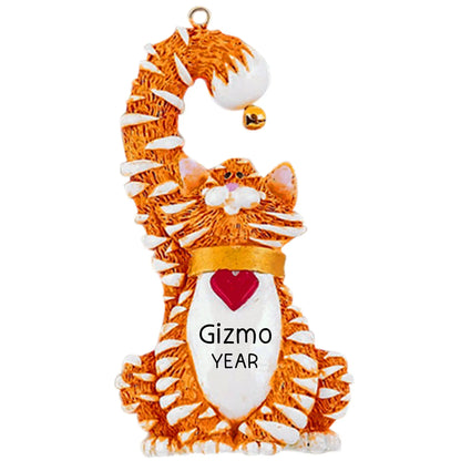 Orange Tabby Cat With Bell Christmas Ornament