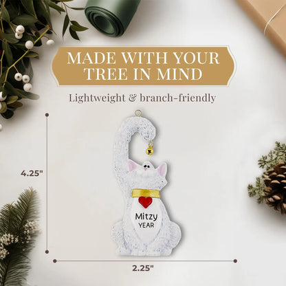 Adorno navideño de gato blanco con campana 