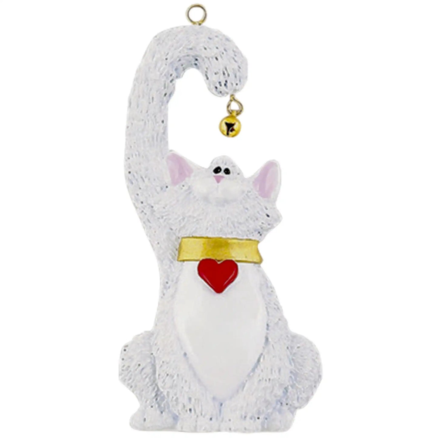 White Cat With Bell Christmas Ornament