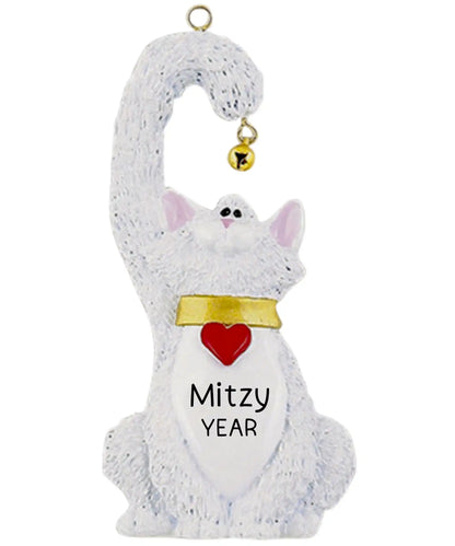 White Cat With Bell Christmas Ornament