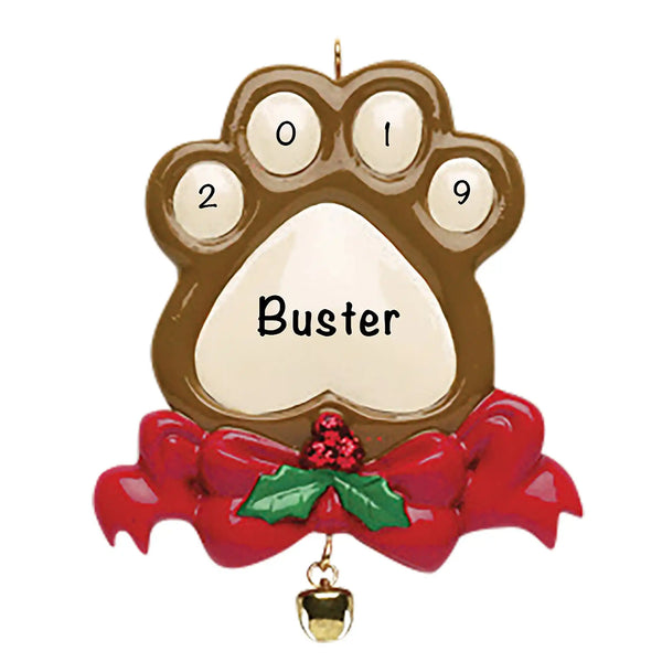Dog Paw Print Personalized Ornament