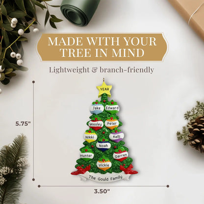 Green Glitter Tree Family of 10 Christmas Ornament