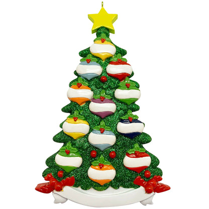 Green Glitter Tree Family of 12 Christmas Ornament