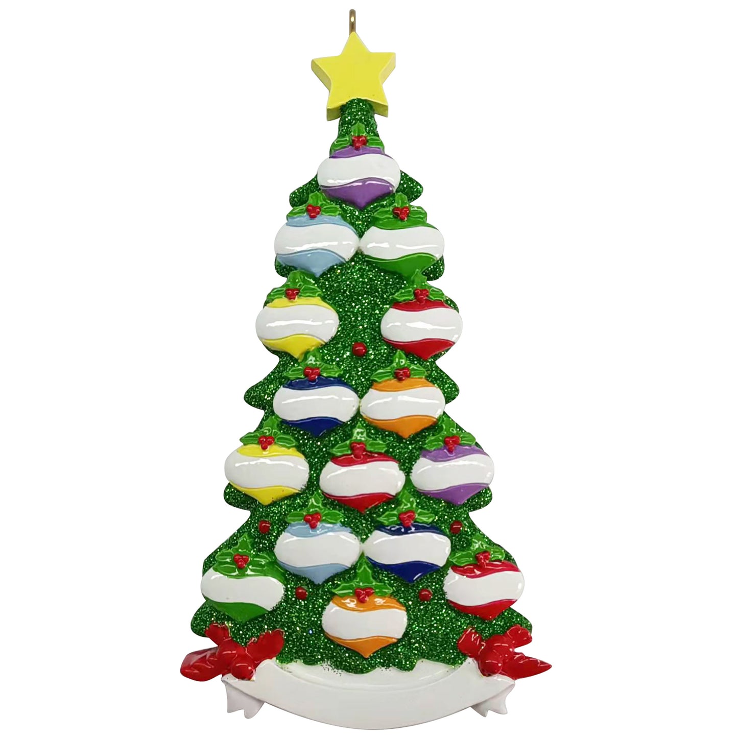 Green Glitter Tree Family of 15 Christmas Ornament