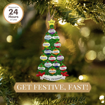 Christmas Tree Family of 15 Personalized Ornament