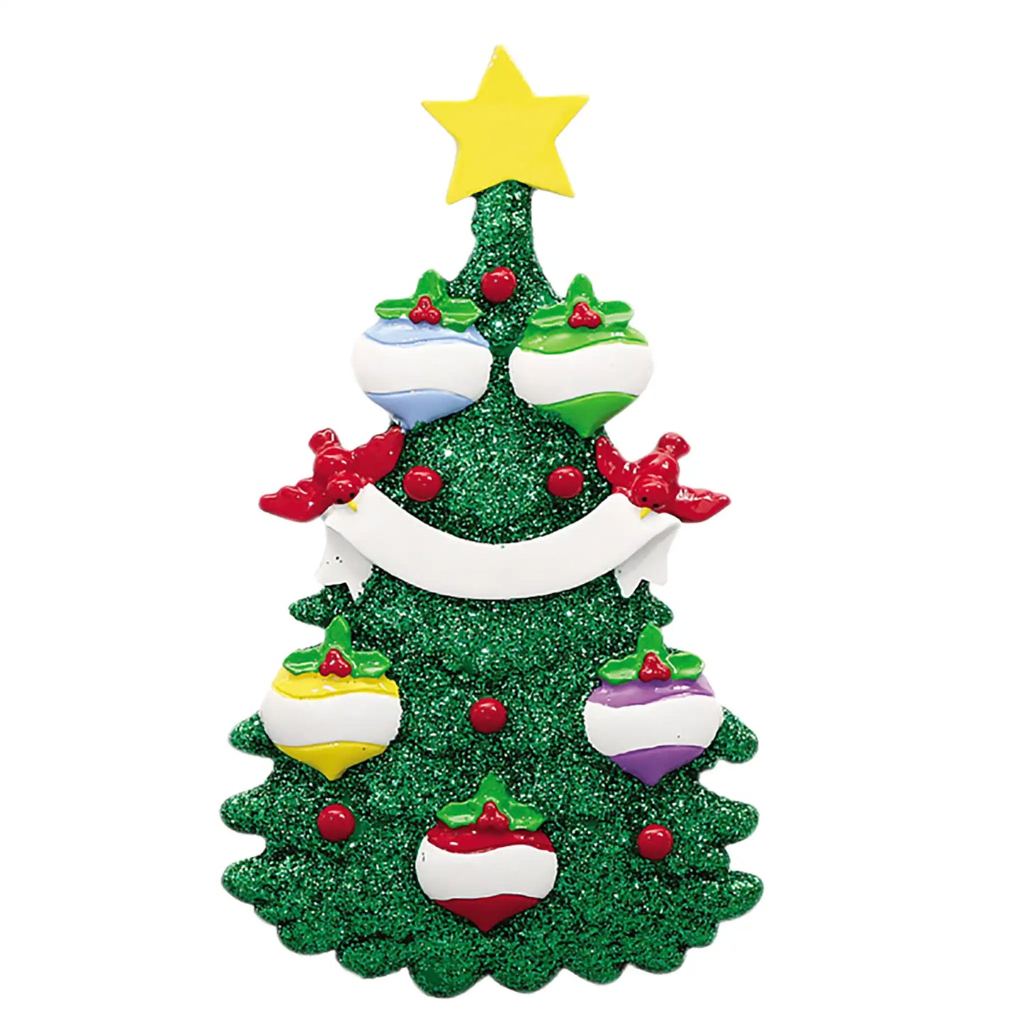 Green Glitter Tree Family of 5 Christmas Ornament