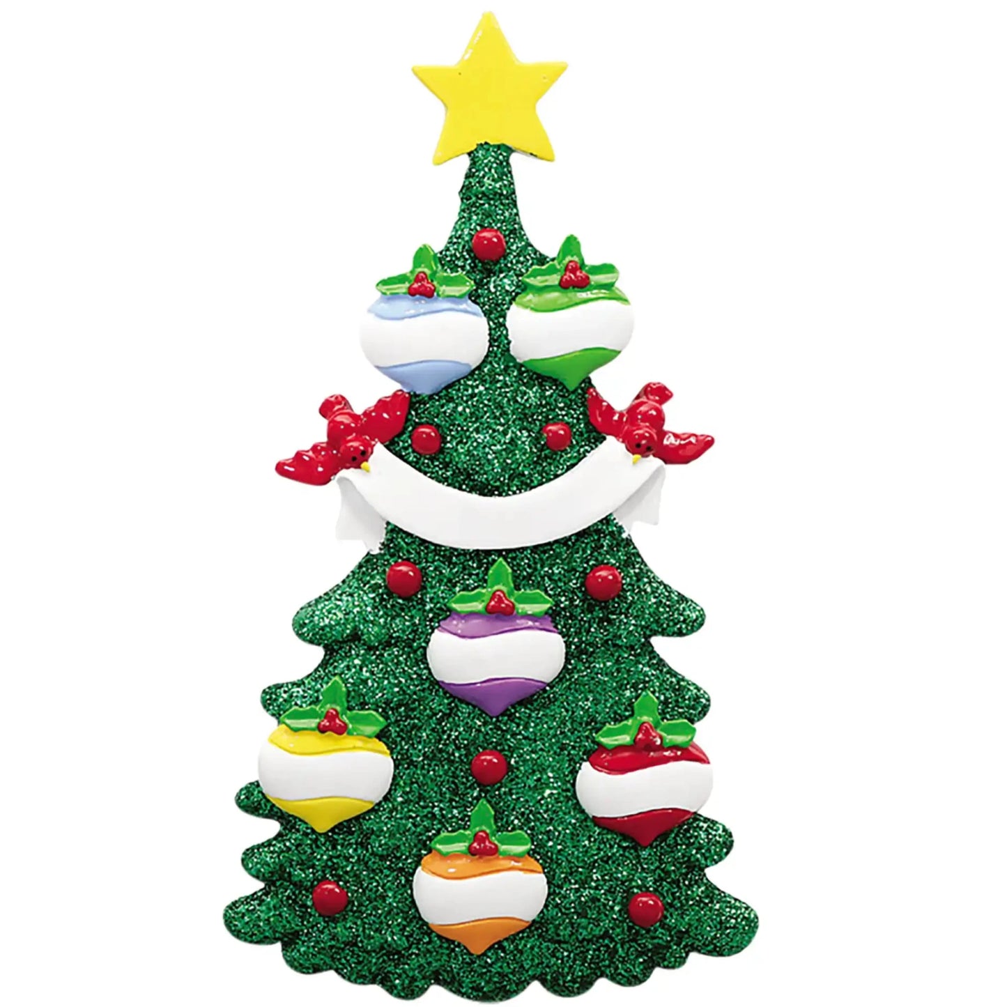 Green Glitter Tree Family of 6 Christmas Ornament