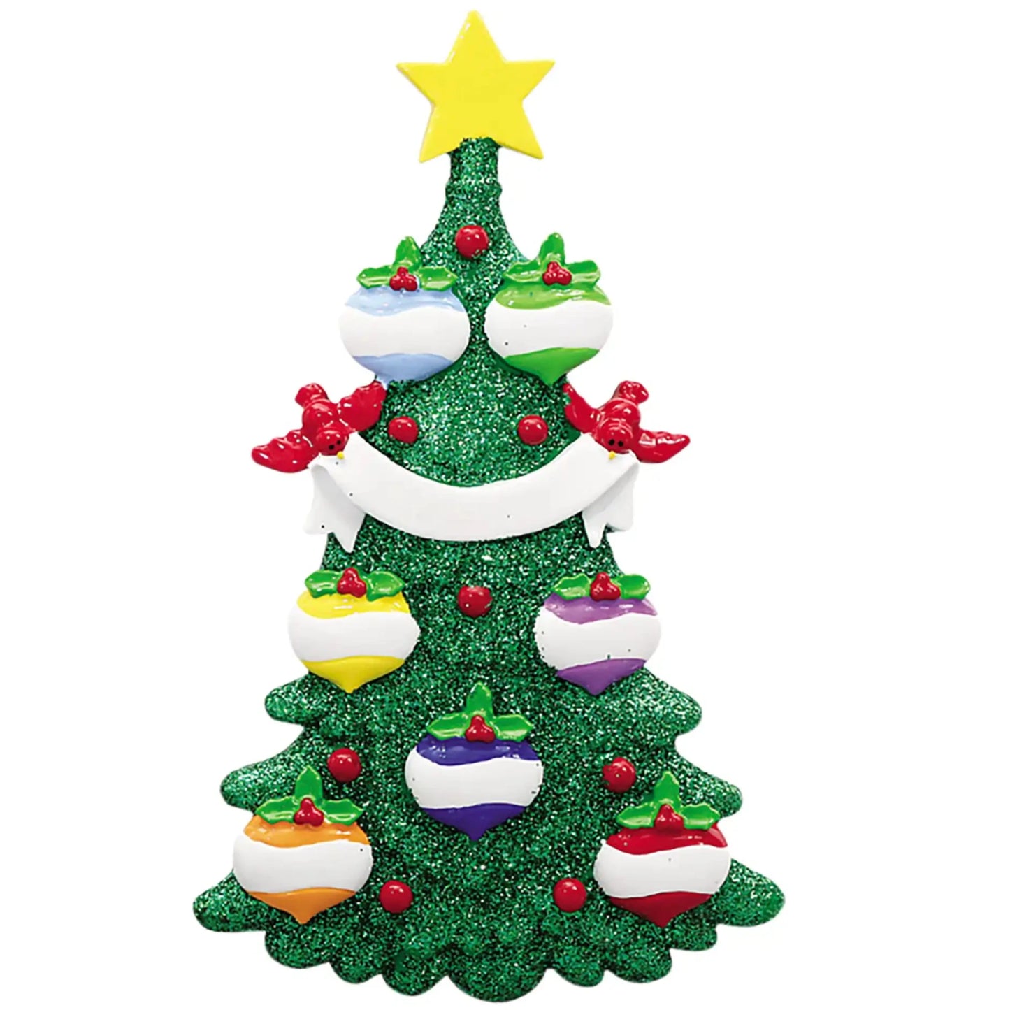 Green Glitter Tree Family of 7 Christmas Ornament