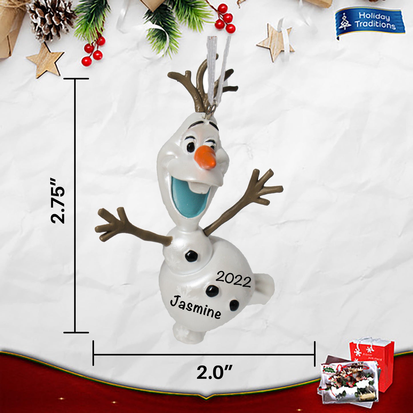 2HCM9020 Olaf Ornament - Personalized Frozen Olaf Christmas Ornament - Disney Frozen Olf Ornament for Christmas Tree - Holiday Traditions Gifts