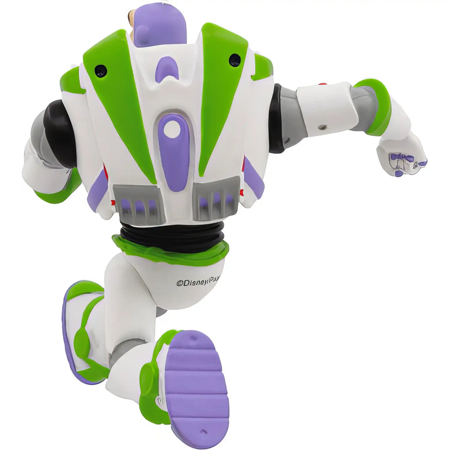 Personalized Buzz Lightyear Christmas ornament in white and green space ranger suit with purple hood and wing pack, customizable with name and year