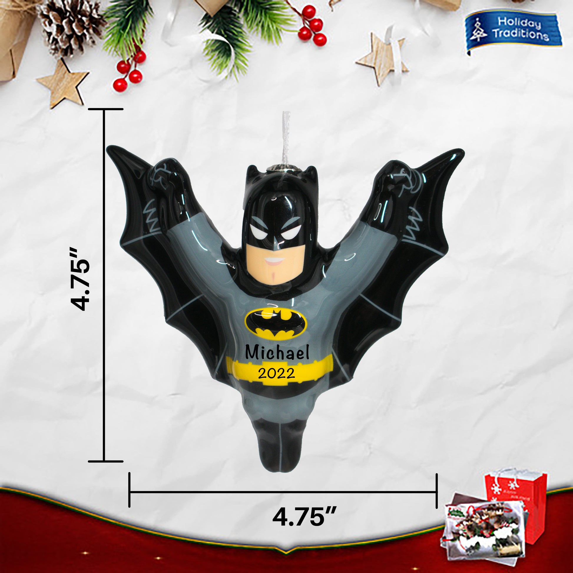 2HCM9551 Batman Personalized Christmas Ornament - Decoupage Batman Gift - Holiday Traditions size