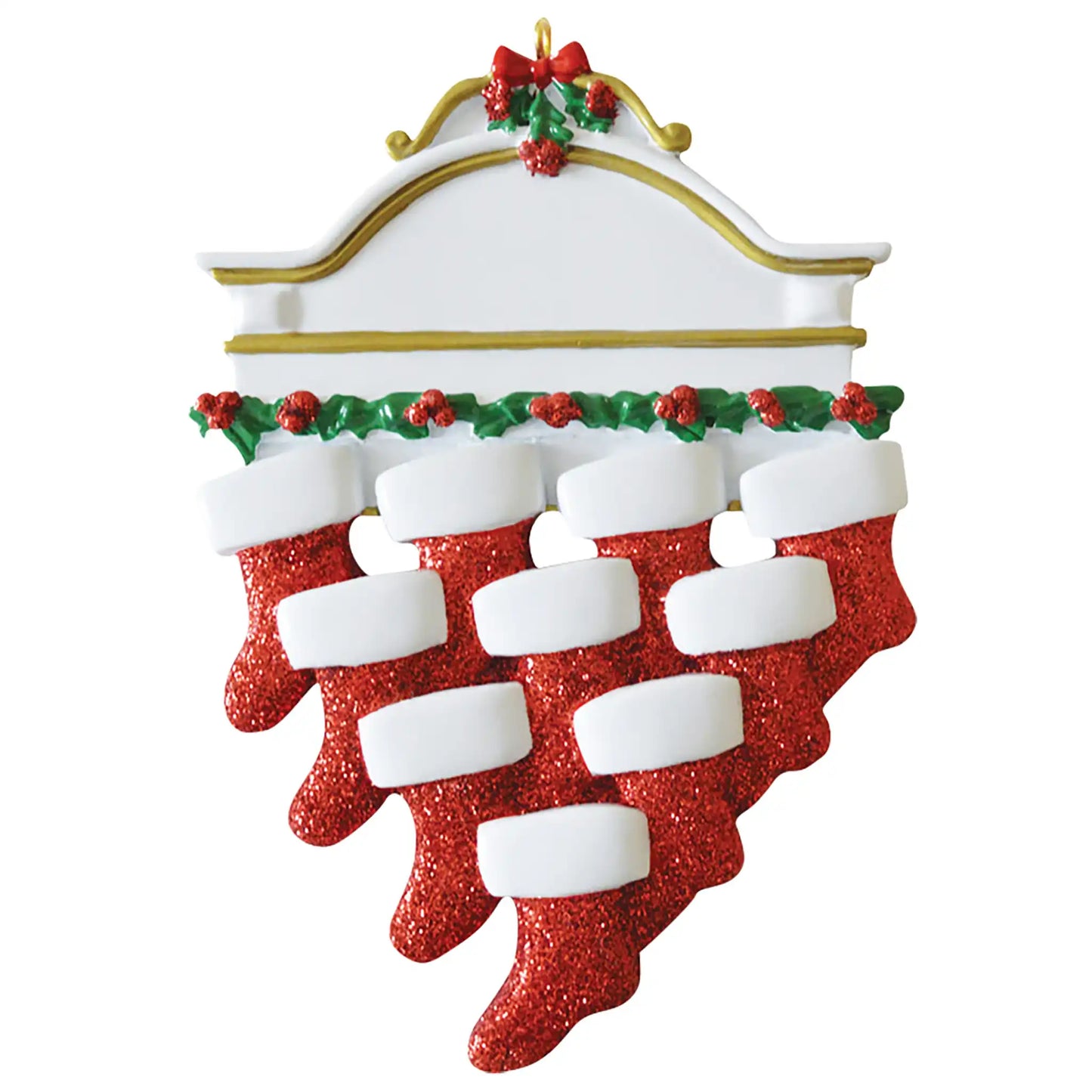 Red Stockings Family of 10 Christmas Ornament