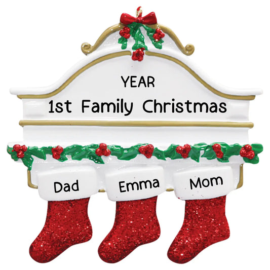 Red Stockings Family of 3 Christmas Ornament