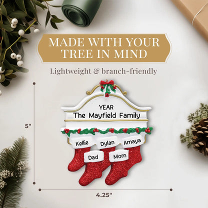 Red Stockings Family of 5 Christmas Ornament