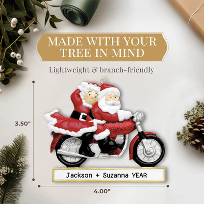 Santa Couple Motorcycle Christmas Ornament