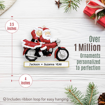 Santa Couple Motorcycle Christmas Ornament