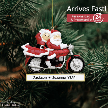 Santa Couple Motorcycle Christmas Ornament