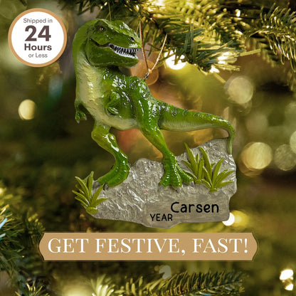 Dinosaur Christmas Ornament - Stone Base