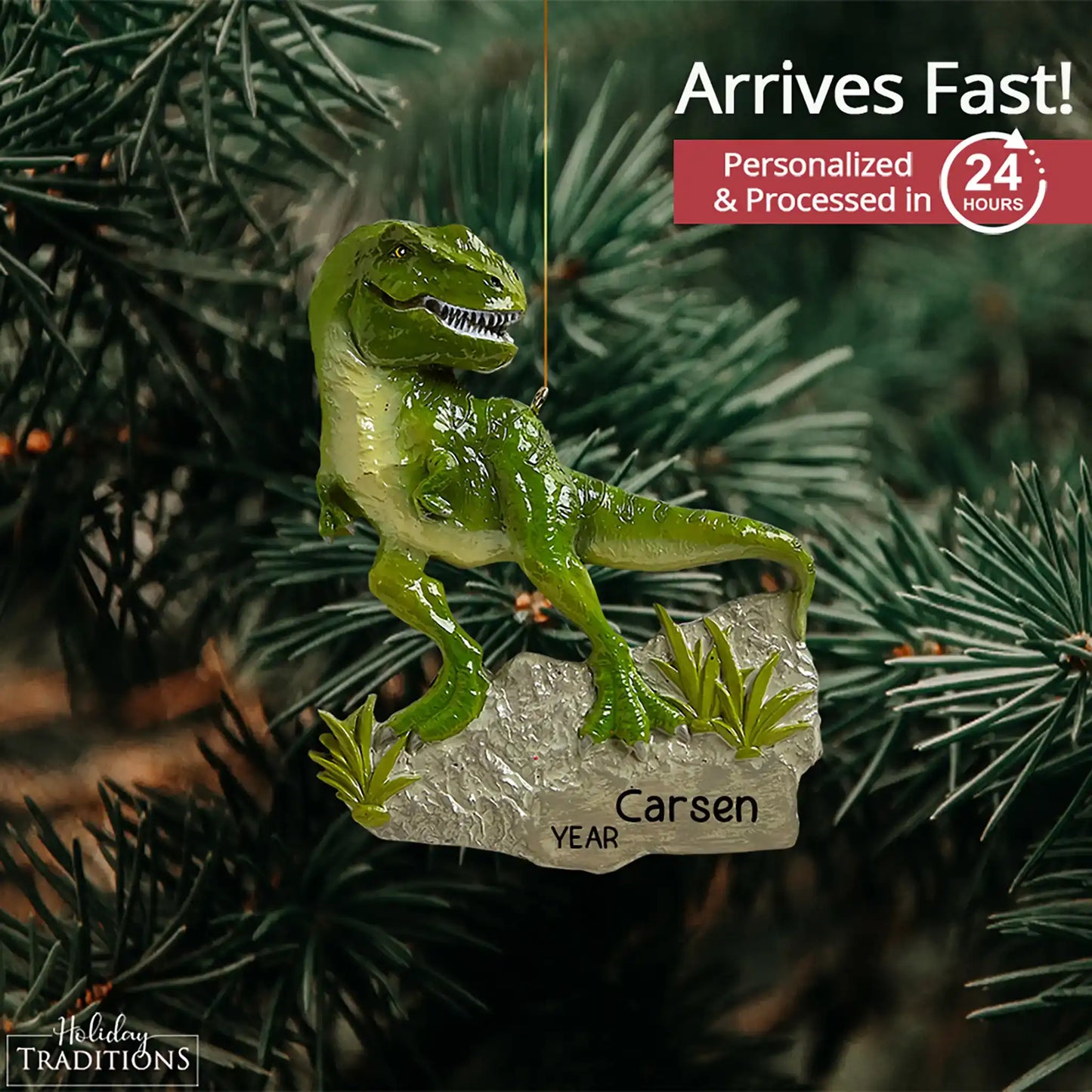 Dinosaur Christmas Ornament - Stone Base