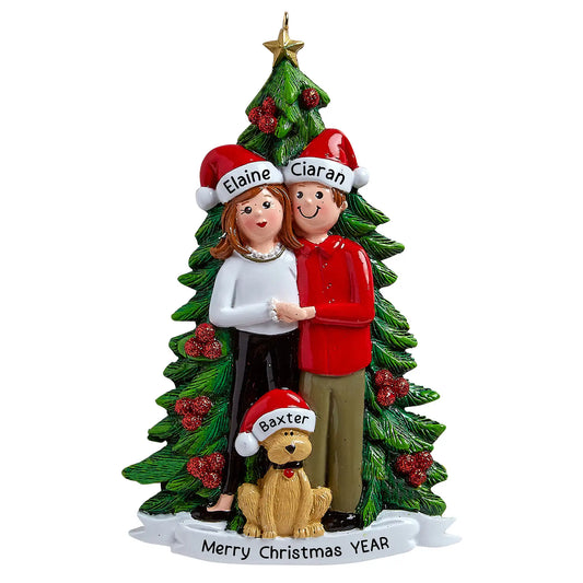 Cute Couple with Dog Christmas Ornament