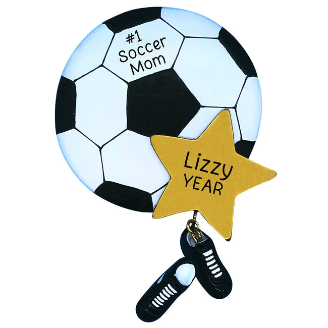 Soccer Mom Personalized Ornament sports themed mom ornament with custom name and year