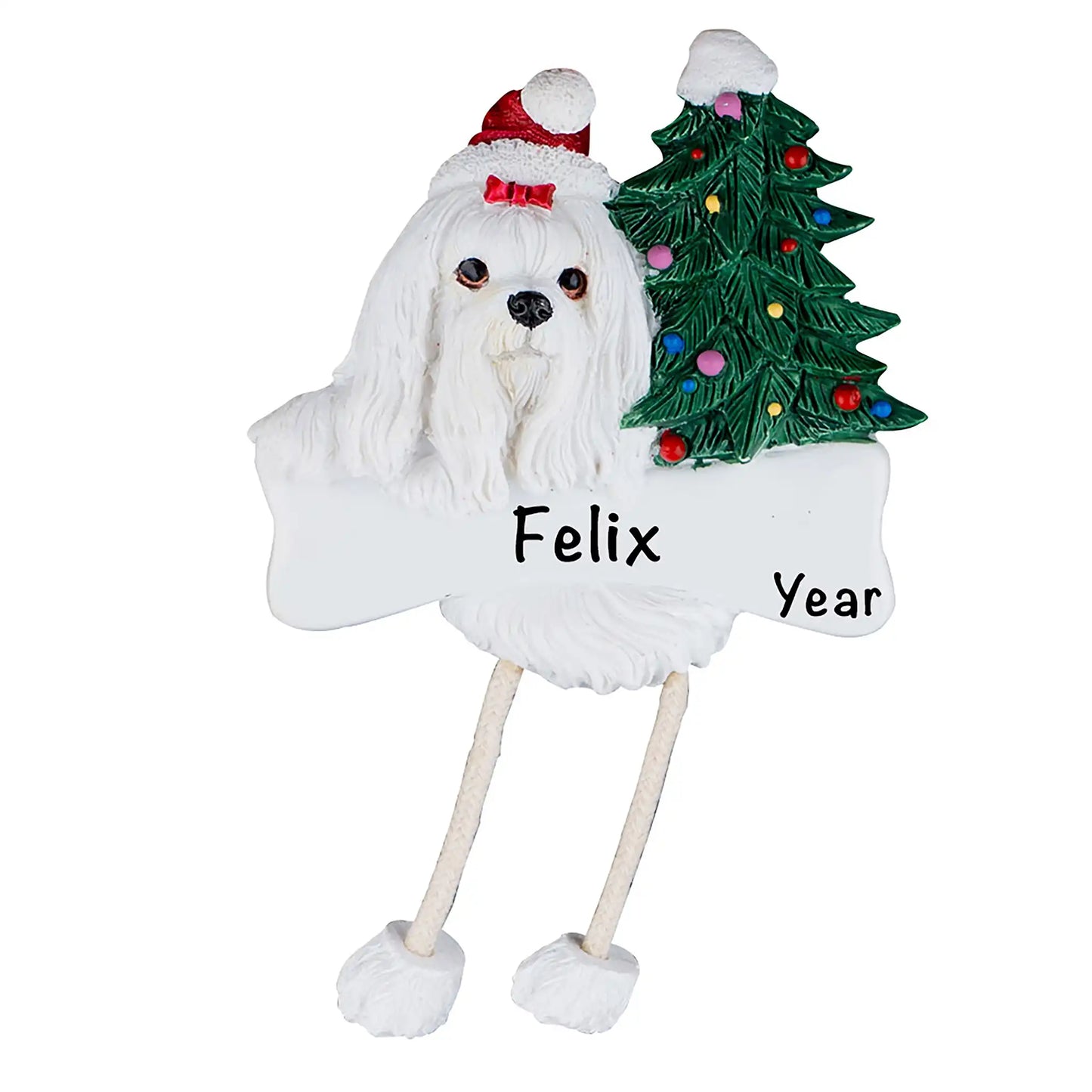 Maltese Christmas Ornament With Dangling Legs