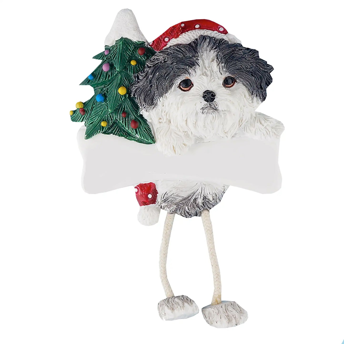 Shih Tzu Christmas Ornament - Black & White Puppy Cut