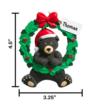 362 Bear in Wreath Personalized Christmas Ornament