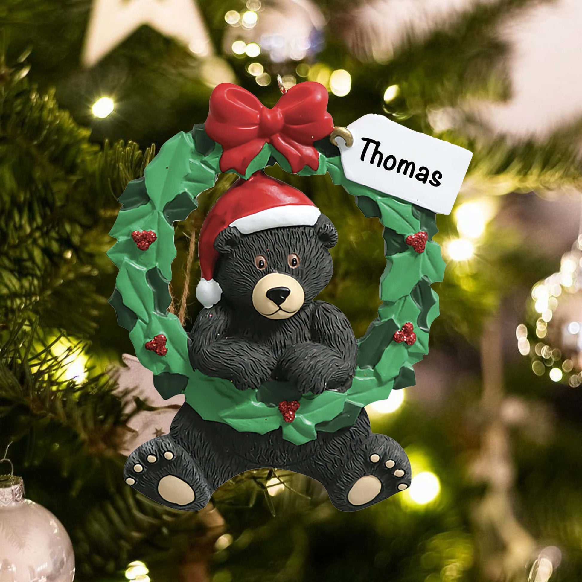 362 Personalized Black Bear Wreath Christmas Ornament