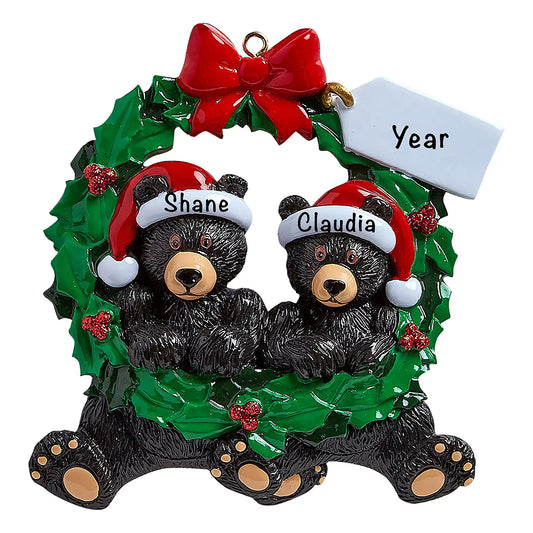 Bear Couple Wreath Christmas Ornament