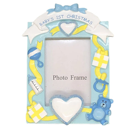 Blue Baby's 1st Christmas Picture Frame Christmas Ornament