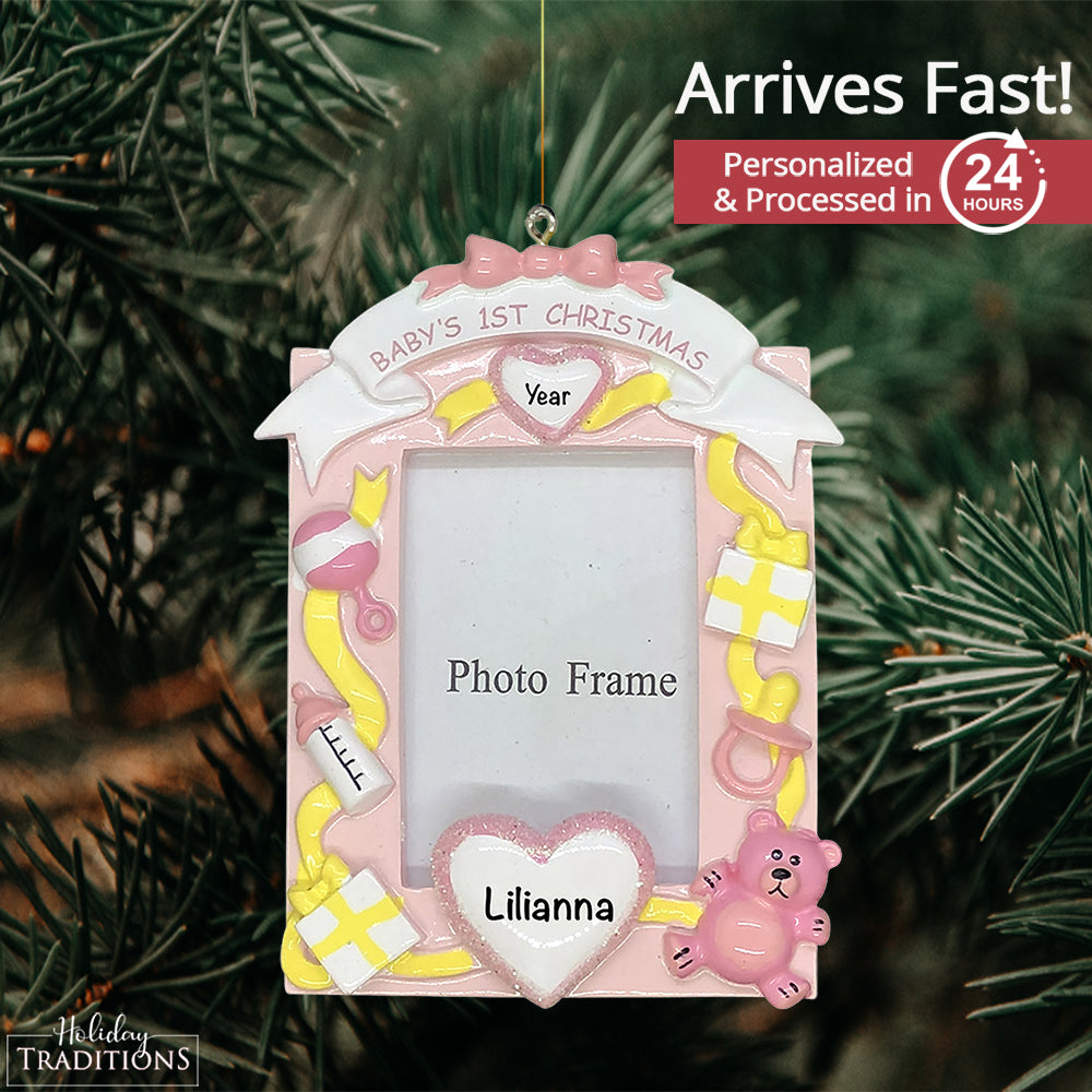 Pink Baby's 1st Christmas Picture Frame Christmas Ornament