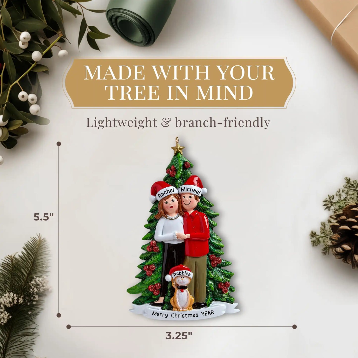 Cute Couple with Cat Personalized Ornament