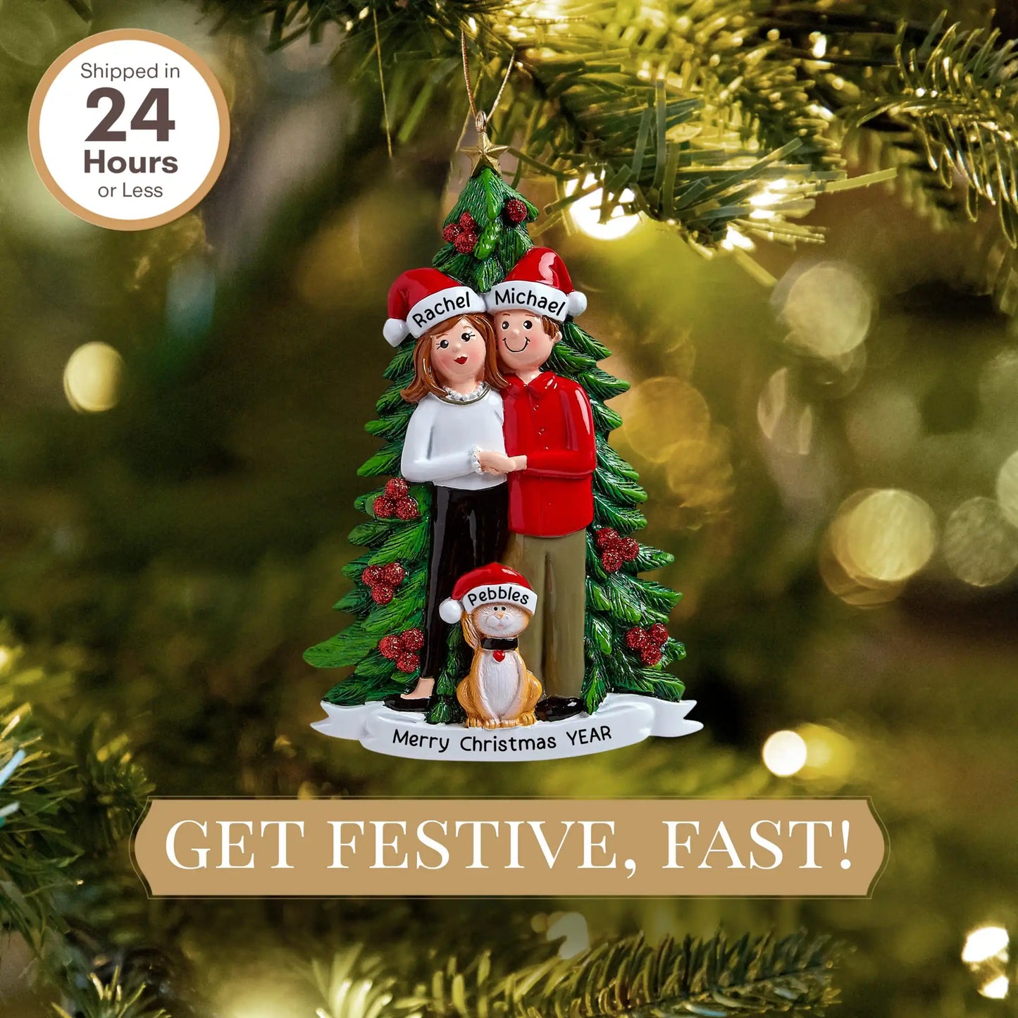 Cute Couple with Cat Personalized Ornament