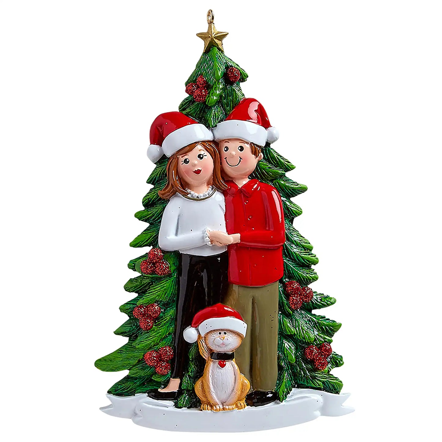 Cute Couple with Cat Christmas Ornament